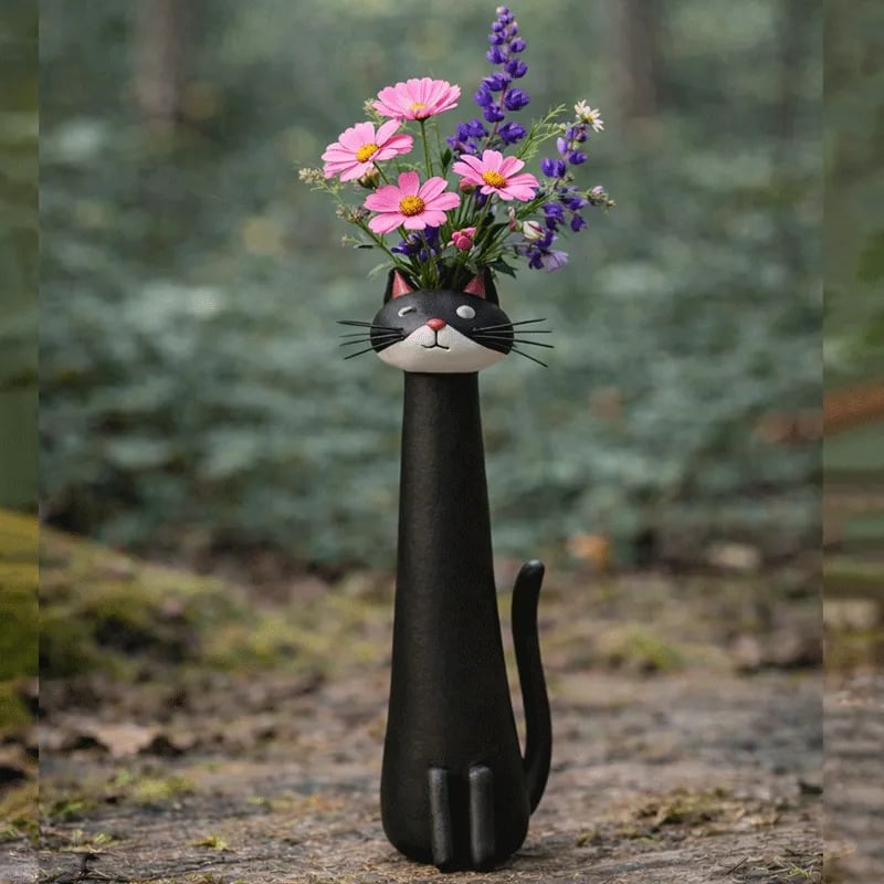 😻Handgefertigte, originelle Keramikvase in Katzenfor