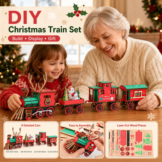🎄LETZTER TAG 50 % RABATT – DIY-Weihnachtszug-Set aus Holz – 3D-Bau-Puzzle