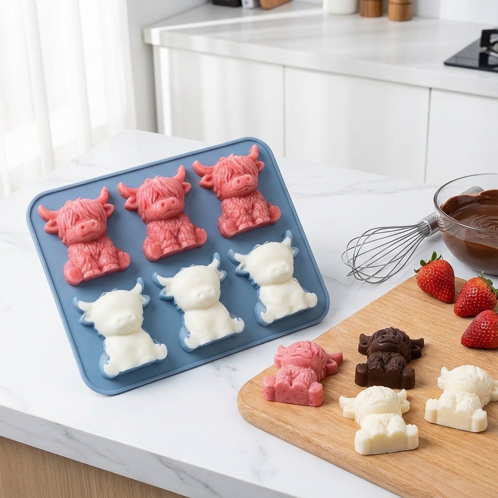 🐮 Mini-Hochlandkuh-Eiswürfelform und Dessertform 🧊🍪 Niedliche 3D-Eiswürfel für Getränke, Partys und Geschenke💕