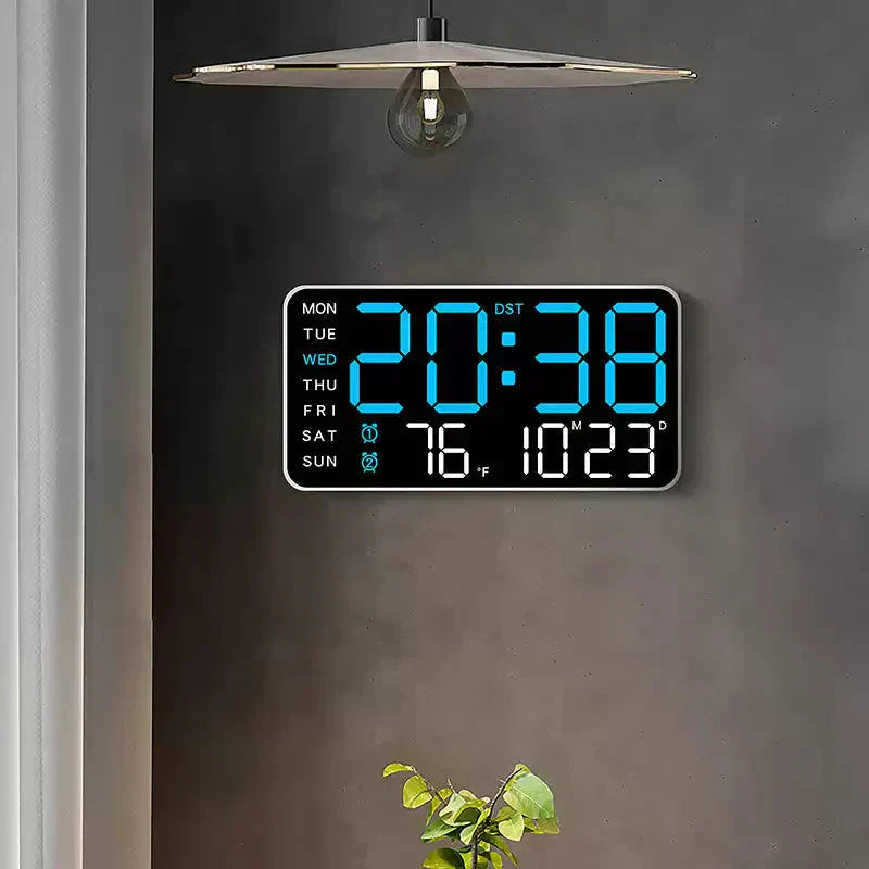 Stor digital väggklocka med LED-display, datumvisare och termometer, perfekt present till äldre, dekoration för vardagsrummet och sovrummet