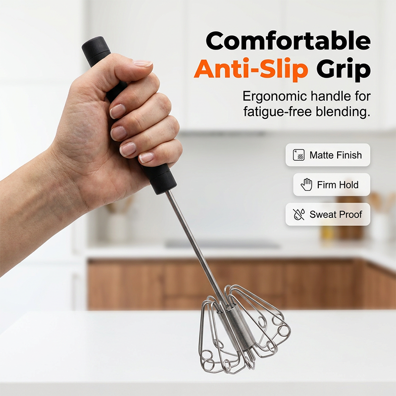 🍳Ein praktischer Helfer in der Küche! Druckquirl mit rutschfestem Griff, aus rostfreiem und strapazierfähigem Edelstahl – und das zu einem günstigen Preis!